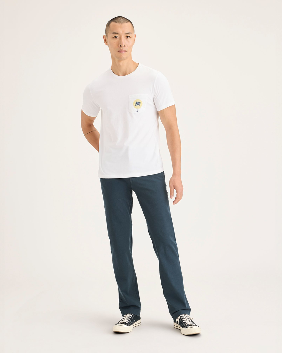 Front view of model wearing Stratified Sea Men's Slim Fit Smart 360 Flex California Chino Pants.