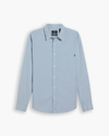 View of model wearing Subdued Blue Ultimate Shirt, Slim Fit.