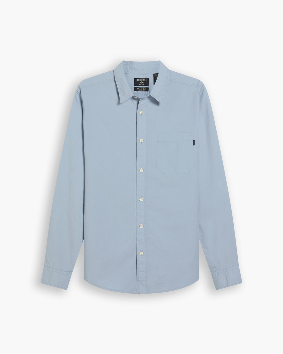 View of model wearing Subdued Blue Ultimate Shirt, Slim Fit.