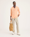 Front view of model wearing Summer Earth Men's Slim Fit Smart 360 Flex California Chino Pants.