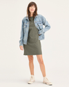 Front view of model wearing Tea Leaf Women's Regular Fit T-Shirt Dress.