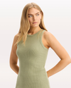 View of model wearing Tea Tank Dress with Loft Knit, Slim Fit.