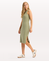 View of model wearing Tea Tank Dress with Loft Knit, Slim Fit.