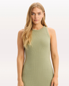 Front view of model wearing Tea Tank Dress with Loft Knit, Slim Fit.