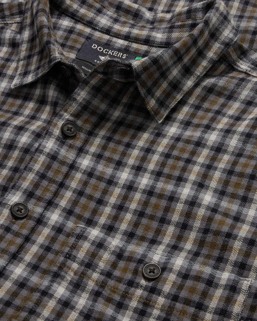 View of model wearing Thunderstorm Grey Men's Regular Fit 2 Pocket Work Shirt.