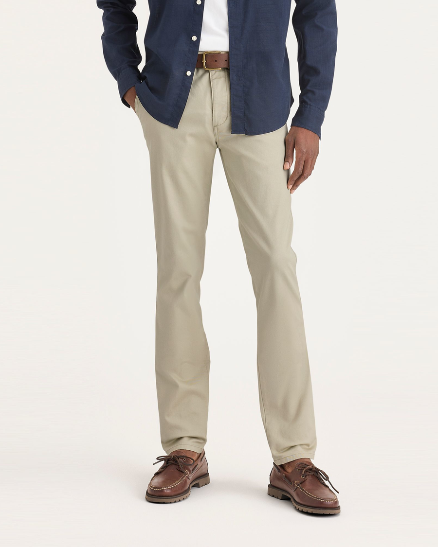 Front view of model wearing Tidal Foam Men's Skinny Fit Original Chino Pants.