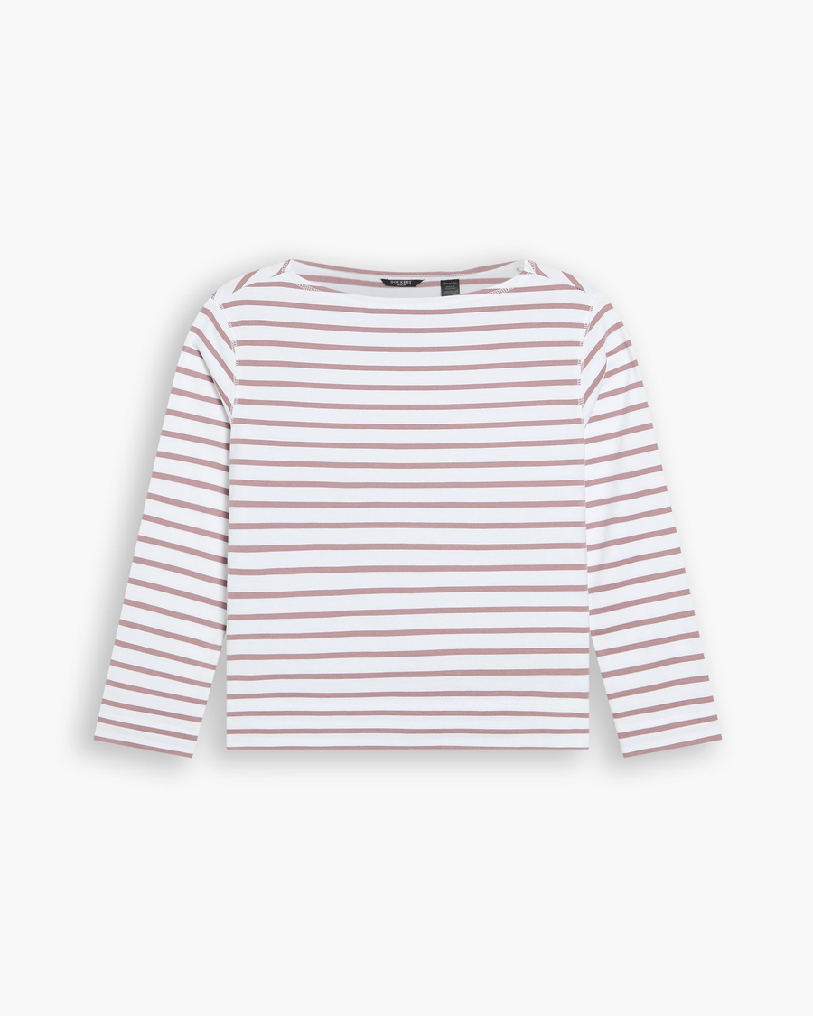 View of model wearing Toadstool Boatneck Tee, Regular Fit.