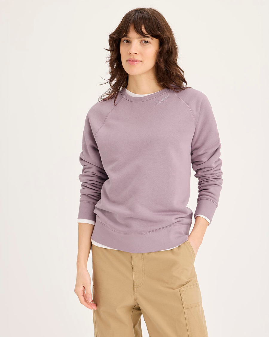 Front view of model wearing Toadstool Crewneck Sweatshirt, Regular Fit.