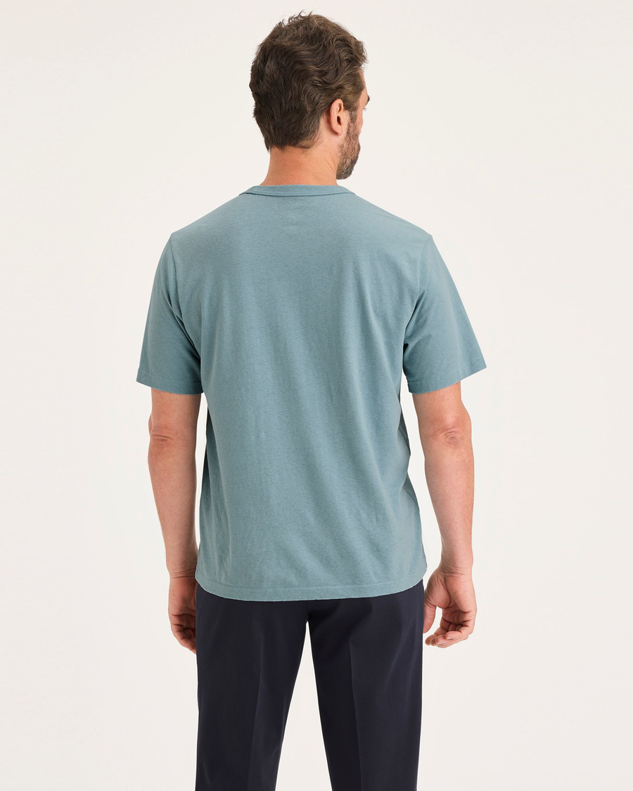 Back view of model wearing Tourmaline Men's Regular Fit Original Tee Shirt.