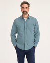 Front view of model wearing Tourmaline Men's Regular Fit Ultimate Shirt.