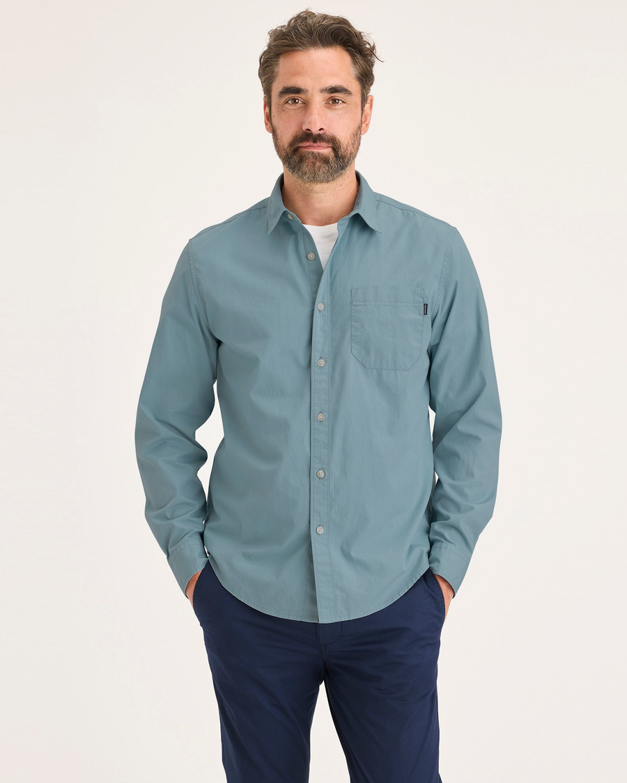 Front view of model wearing Tourmaline Men's Regular Fit Ultimate Shirt.