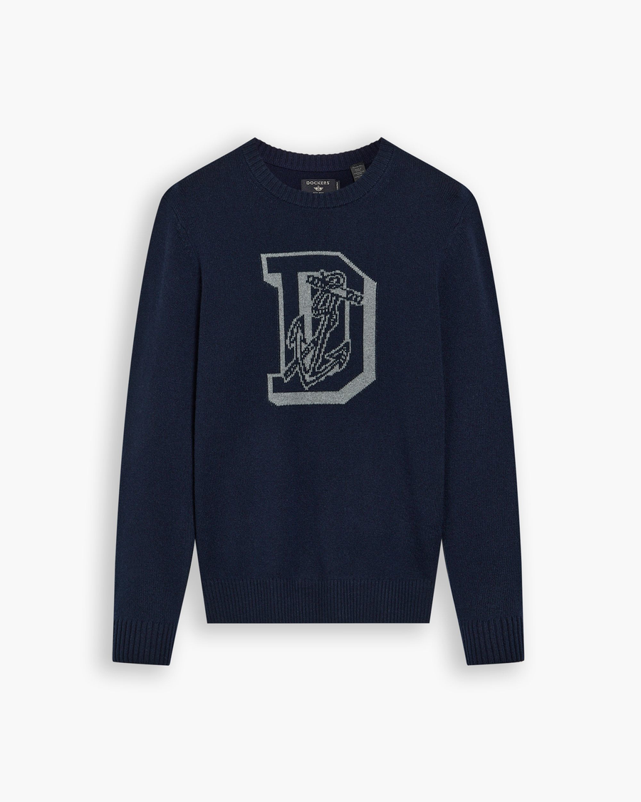 View of model wearing Varsity Anchor Premium Crewneck Sweater, Regular Fit.