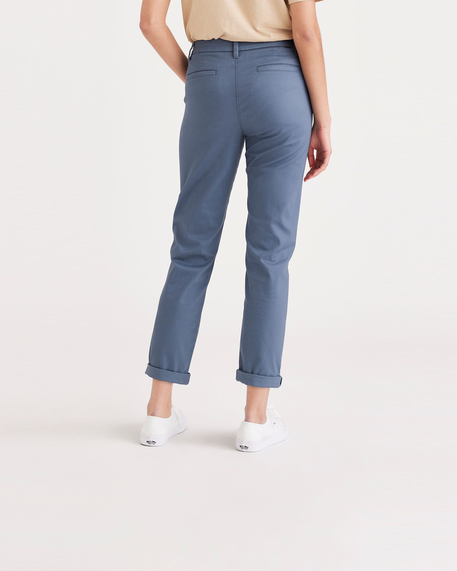 Back view of model wearing Vintage Indigo Women's Slim Fit Weekend Chino Pants.