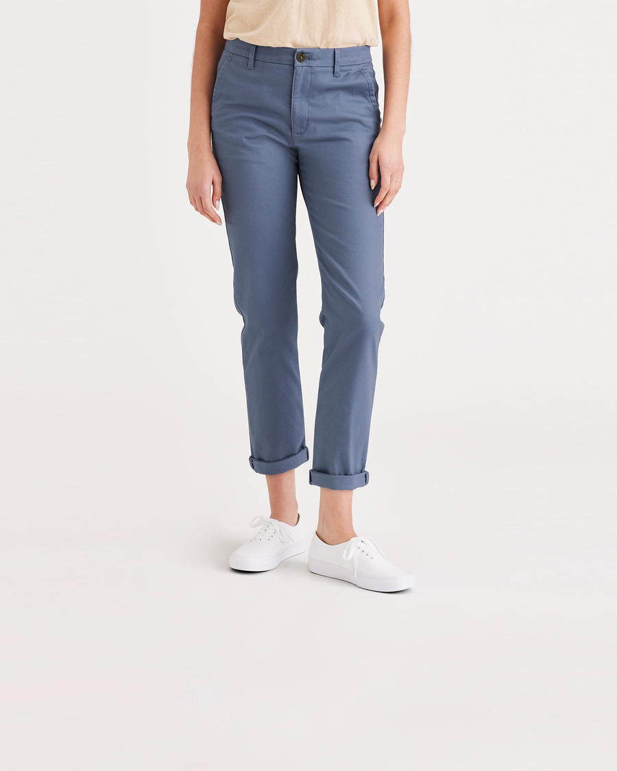 Front view of model wearing Vintage Indigo Women's Slim Fit Weekend Chino Pants.