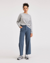 Front view of model wearing Vintage Indigo Women's Straight Fit High Jean Cut Pants.