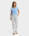 View of model wearing Vista Blue Favorite V-Neck Tee Shirt, Slim Fit.