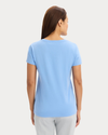 Back view of model wearing Vista Blue Favorite V-Neck Tee Shirt, Slim Fit.