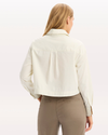 Back view of model wearing Water Lily Boxy Cropped Shirt, Relaxed Fit.