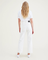 Back view of model wearing White Garment Dye Women's Straight Fit High Jean Cut Pants.