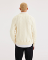 Back view of model wearing Winter White Men's Regular Fit Crafted Crewneck Sweater.