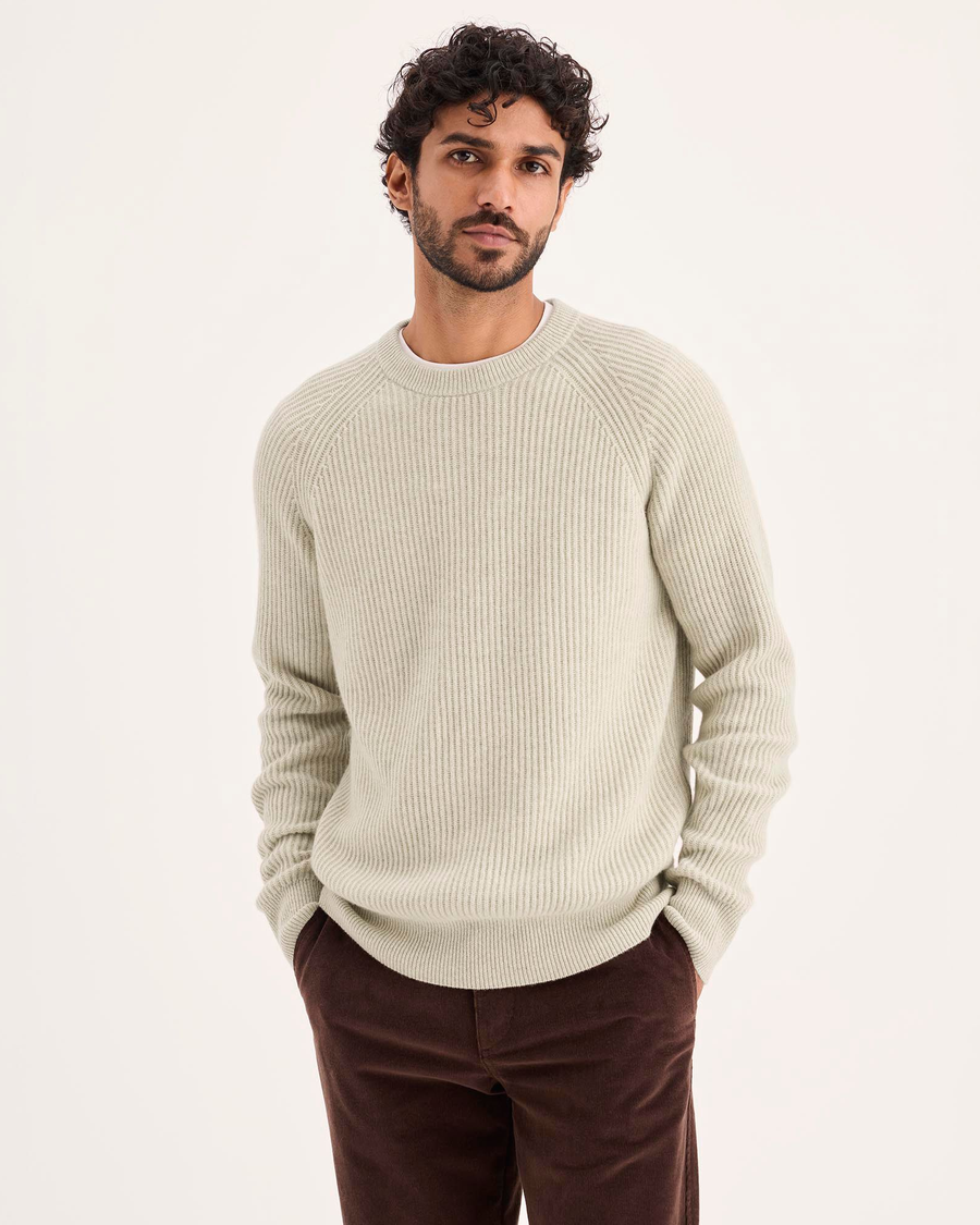 Front view of model wearing Wishbone Crewneck Sweater, Regular Fit.